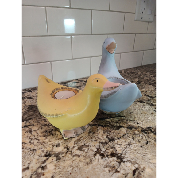 Vintage PartyLite Blue and Yellow Ducks (2) Ceramic Tea Light Holders - Picture 3 of 16